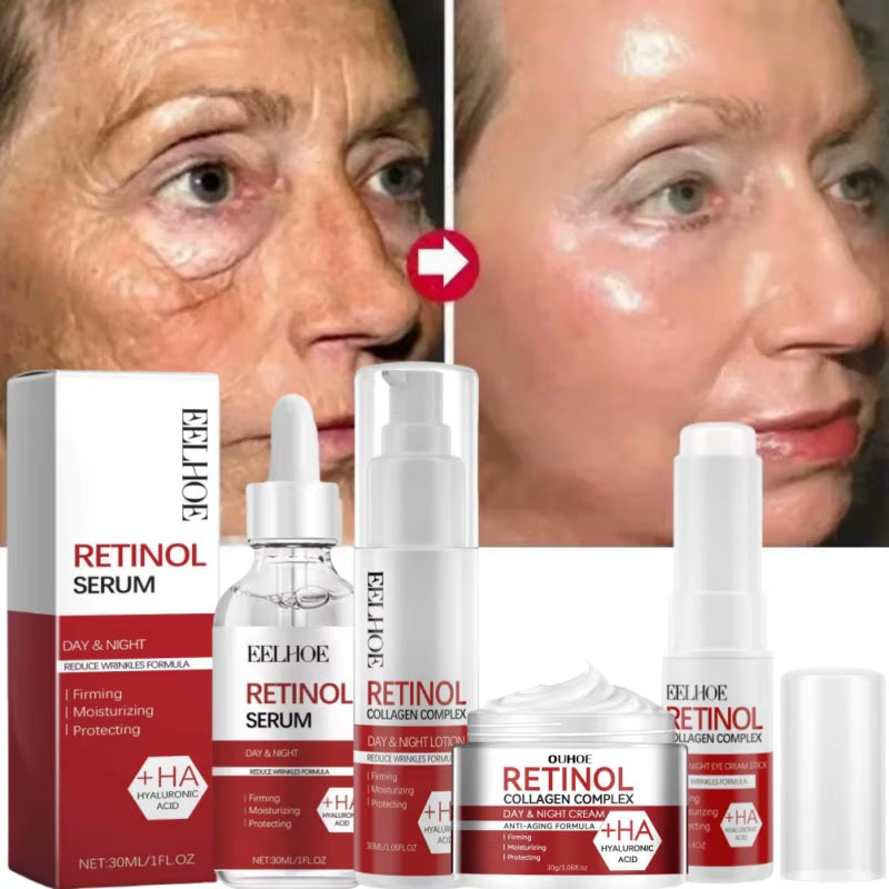 Retinol Wrinkle Remover Face Set Instant Firming Lifting Anti-Aging Serum Fade Fine Lines Whitening Korean Skin Care Product New