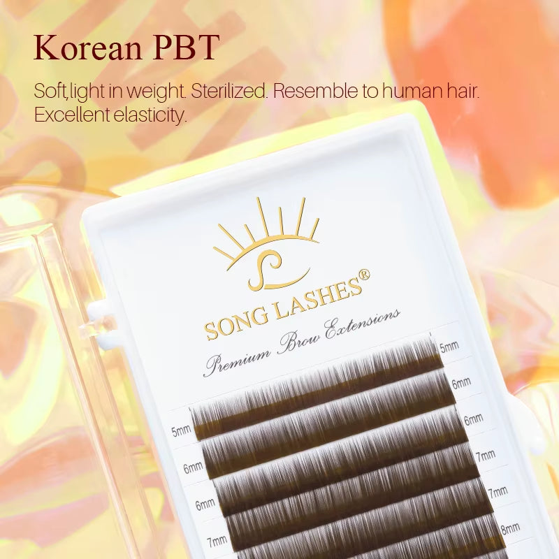 High Quality Straight Curvate Eyebrow Extensions False Eyebrow 12 Lines Brown Color Eyebrow Extension