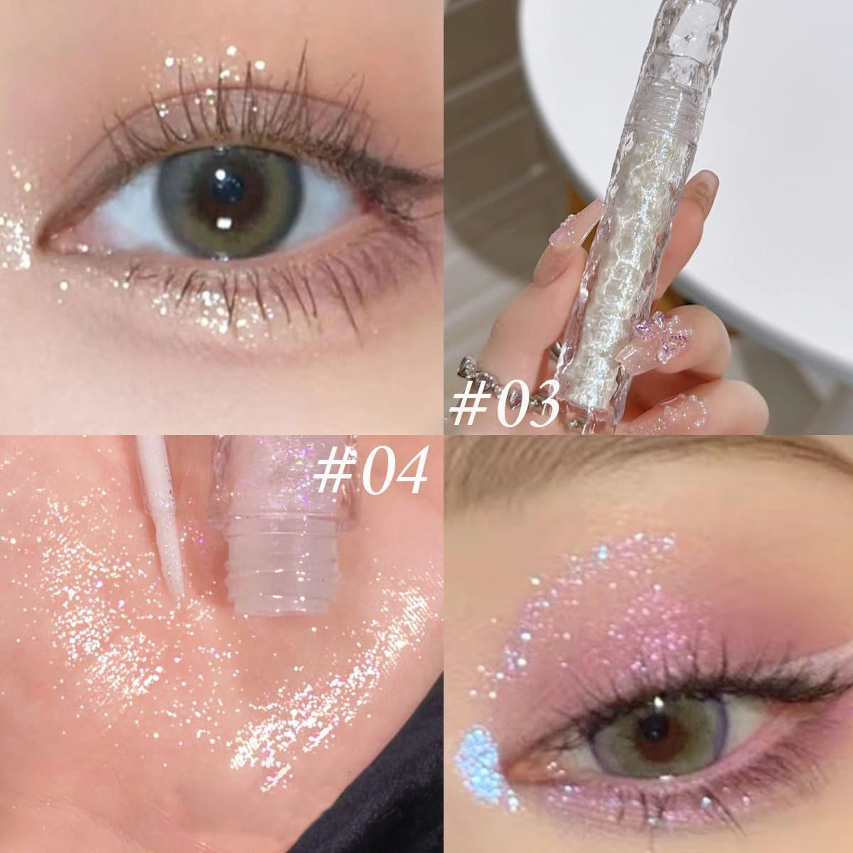 6Pcs Glitter Eyeshadow Set,Long Lasting Impermeabile Shimmer Eyeliner Liquido,Glitter Liquido Eyeshadow Stick, Cristalli Coreani Trucco