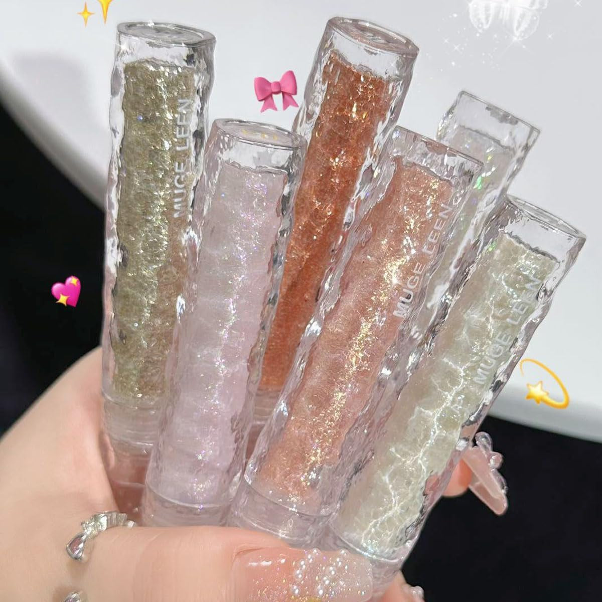 6Pcs Glitter Eyeshadow Set,Long Lasting Impermeabile Shimmer Eyeliner Liquido,Glitter Liquido Eyeshadow Stick, Cristalli Coreani Trucco