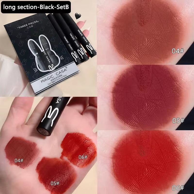 1/3Pcs Punk Gothic Black Matte Lipstick Brown Lip Satin Red Lip Tint Waterproof Sexy Liquid Liptsick Lip Gloss Korean Cosmetics