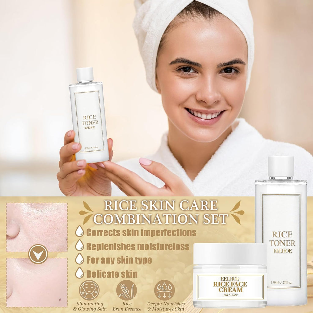 Rice Toner E Rice Cream, Korean Rice Extracts, Idratante Al Riso, Toner Korean Skincare, per Riparare La Barriera Cutanea, Idratante, anti Età, per Pelli Secche E Sensibili