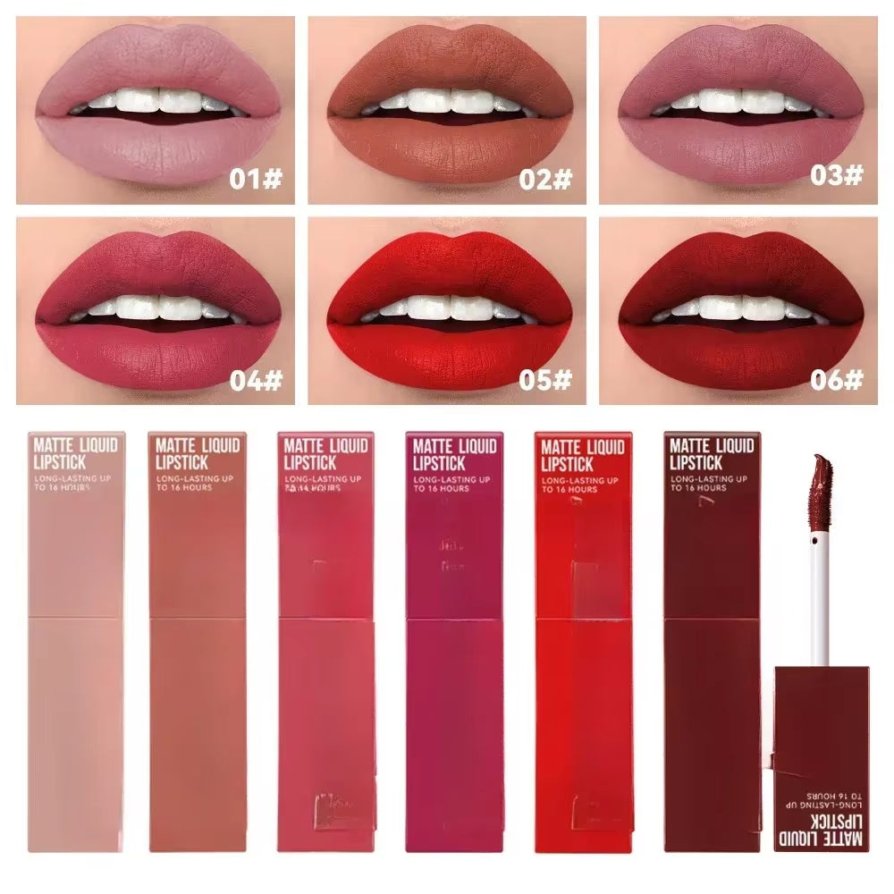 Cheap Matte Ink Liquid Lipstick Non-Stick Cup Long Lasting Velvet Nude Lip Gloss Waterproof Lips Tint Waterproof Korean Make Up