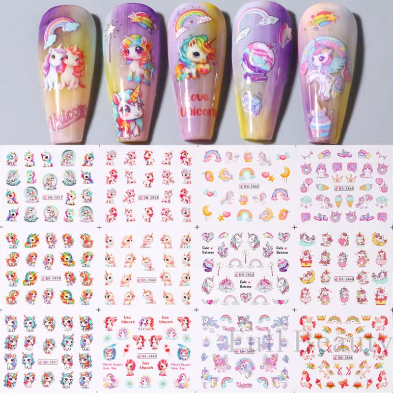 12Pcs Kawaii Cat Nail Water Sticker Anime Watercolor Design Foil for Nail Decals Cute Cartoon Watermark Transfer Manicure Slider