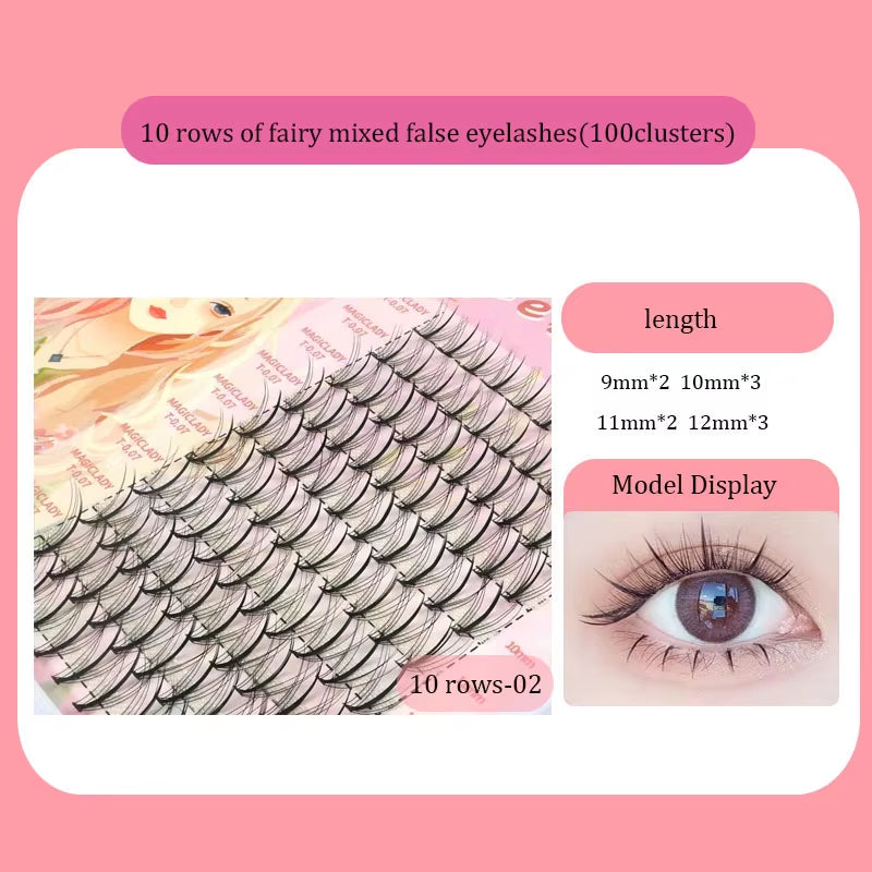 Fishtail + A-Type Mixed Hair Five Rows Mixed Natural False Eyelashes Self-Grafting Single Cluster Eyelashes Eye Lash Fa