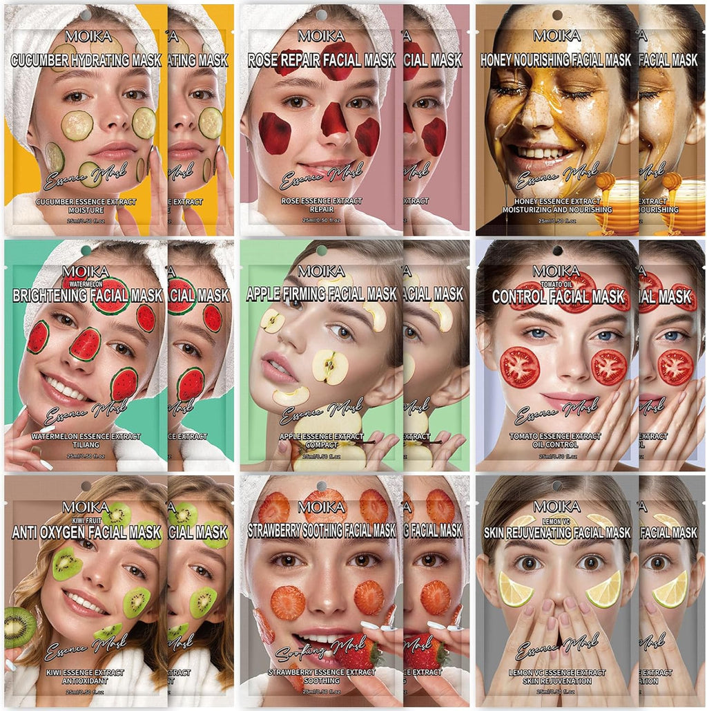 18Pcs Maschere Viso in Tessuto Stile Coreane per Il Set Kit Regalo Bambina Idratante Acido Ialuronico Ragazze Tante Face Mask Korean Skin Care Nutriente Lenitive Idratazione Profonda Ogni Della Pelle