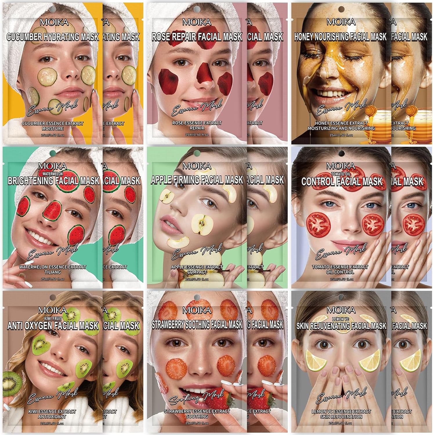 18Pcs Maschere Viso in Tessuto Stile Coreane per Il Set Kit Regalo Bambina Idratante Acido Ialuronico Ragazze Tante Face Mask Korean Skin Care Nutriente Lenitive Idratazione Profonda Ogni Della Pelle