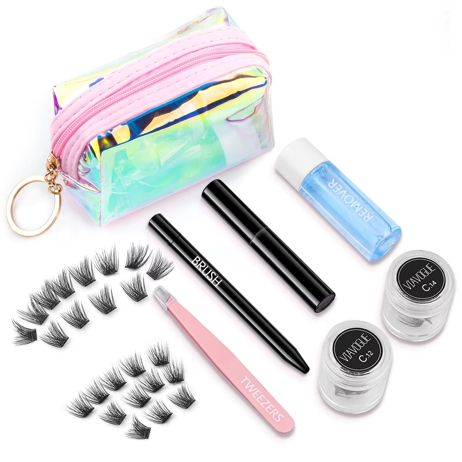 DIY Lash Clusters Eyelash Extension Kit Reusable Multipack 24 Bundle Clusters Eyelashes Black Glue Tweezers Brush Makeup Remover
