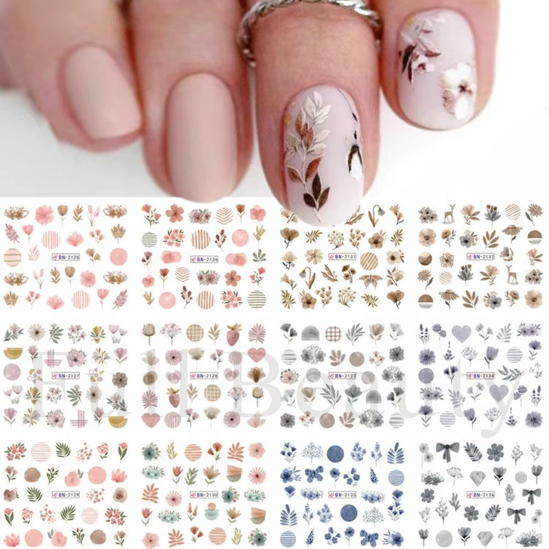 12Pcs Kawaii Cat Nail Water Sticker Anime Watercolor Design Foil for Nail Decals Cute Cartoon Watermark Transfer Manicure Slider