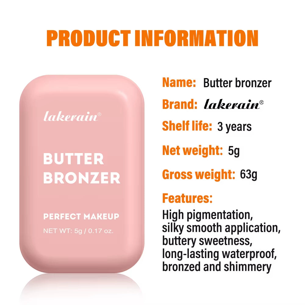 Butter Bronzer Cream Women Waterproof Genteel Girl Nude Makeup Silky Shimmer Monochrome Blush Korean Face Cosmetics